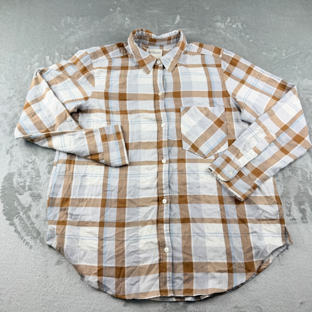 Abercrombie & Fitch Soft A&F Collection Women's Large Plaid Button Down Brown